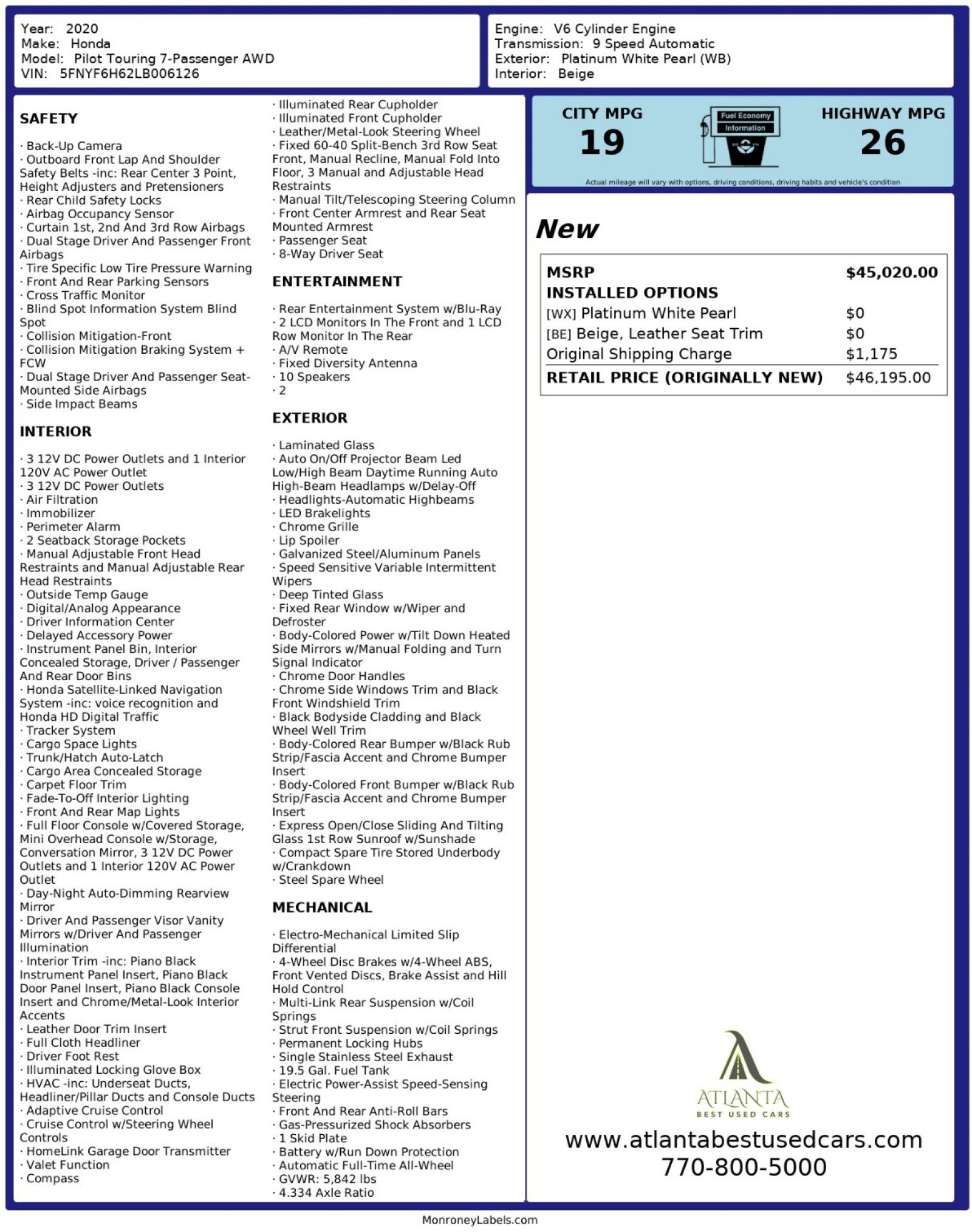 Used 2020 Honda Pilot Touring image 54