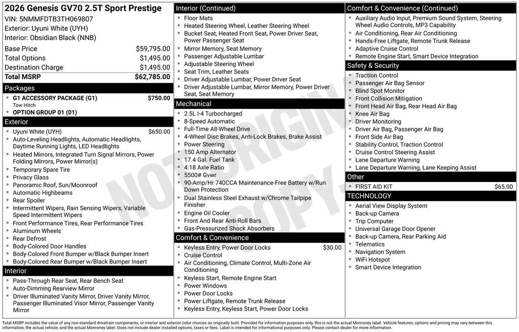 New 2026 Genesis GV70 2.5T Sport Prestige w/ G1 Accessory Package AWD/4WD image 3