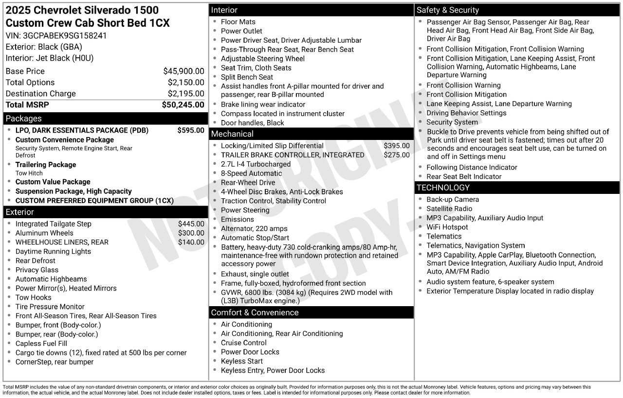 Used 2025 Chevrolet Silverado 1500 Custom w/ LPO, Dark Essentials Package RWD image 27