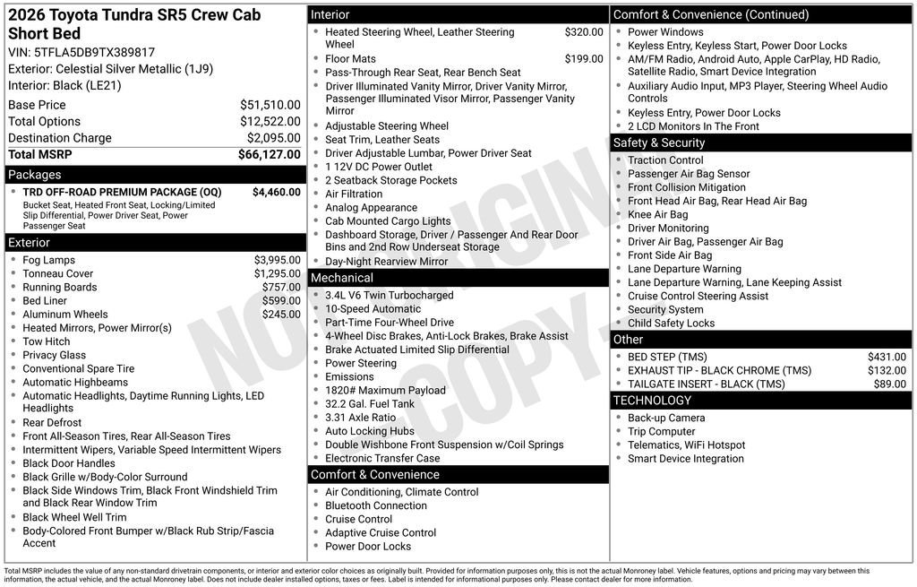 New 2026 Toyota Tundra SR5 w/ TRD Off-Road Premium Package AWD/4WD image 7