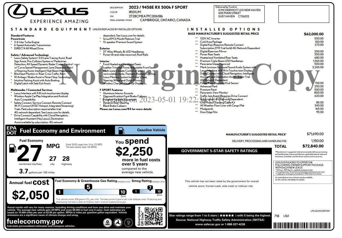 Used 2023 Lexus RX 500h F Sport w/ Accessory Package (2T) image 13