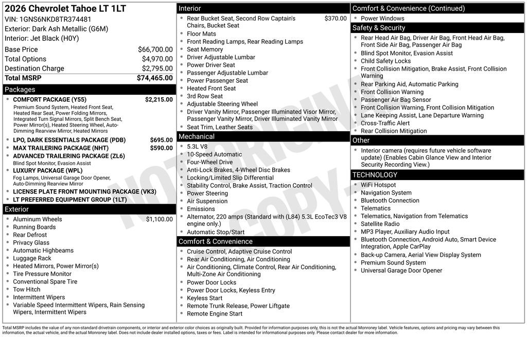 New 2026 Chevrolet Tahoe LT w/ Comfort Package AWD/4WD image 38
