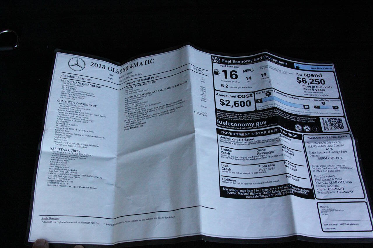 Used 2018 Mercedes-Benz GLS 550 4MATIC w/ Driver Assistance Package image 53