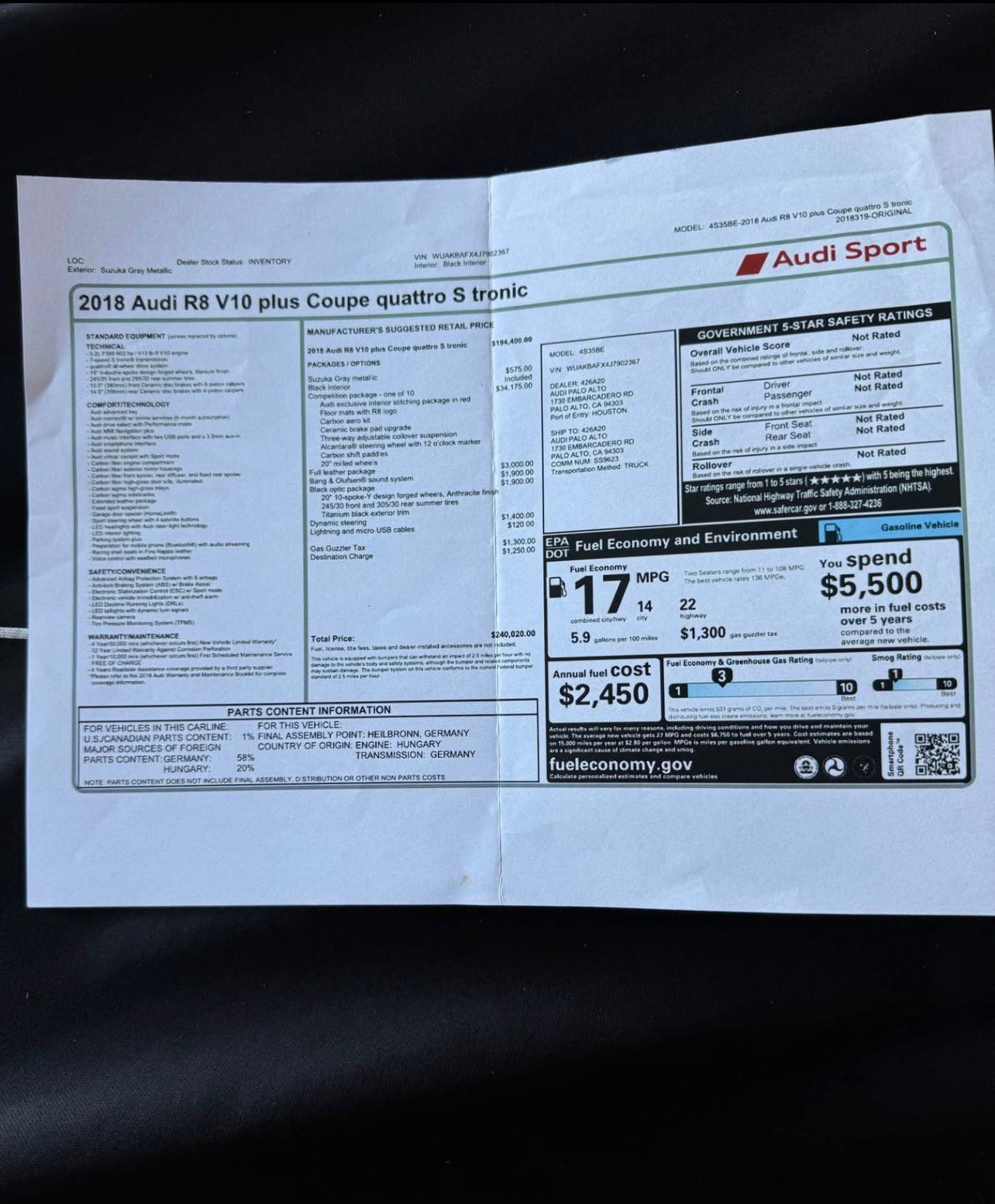 Used 2018 Audi R8 V10 plus w/ Full Leather Package image 20