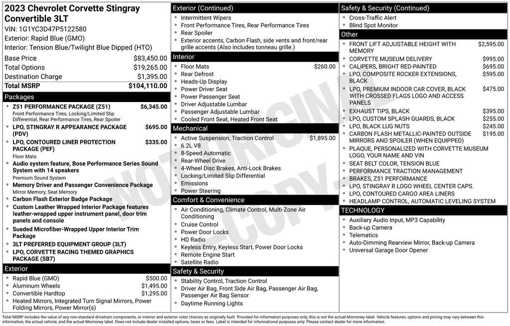 Used 2023 Chevrolet Corvette Stingray Premium Conv w/ Z51 Performance Package RWD image 48