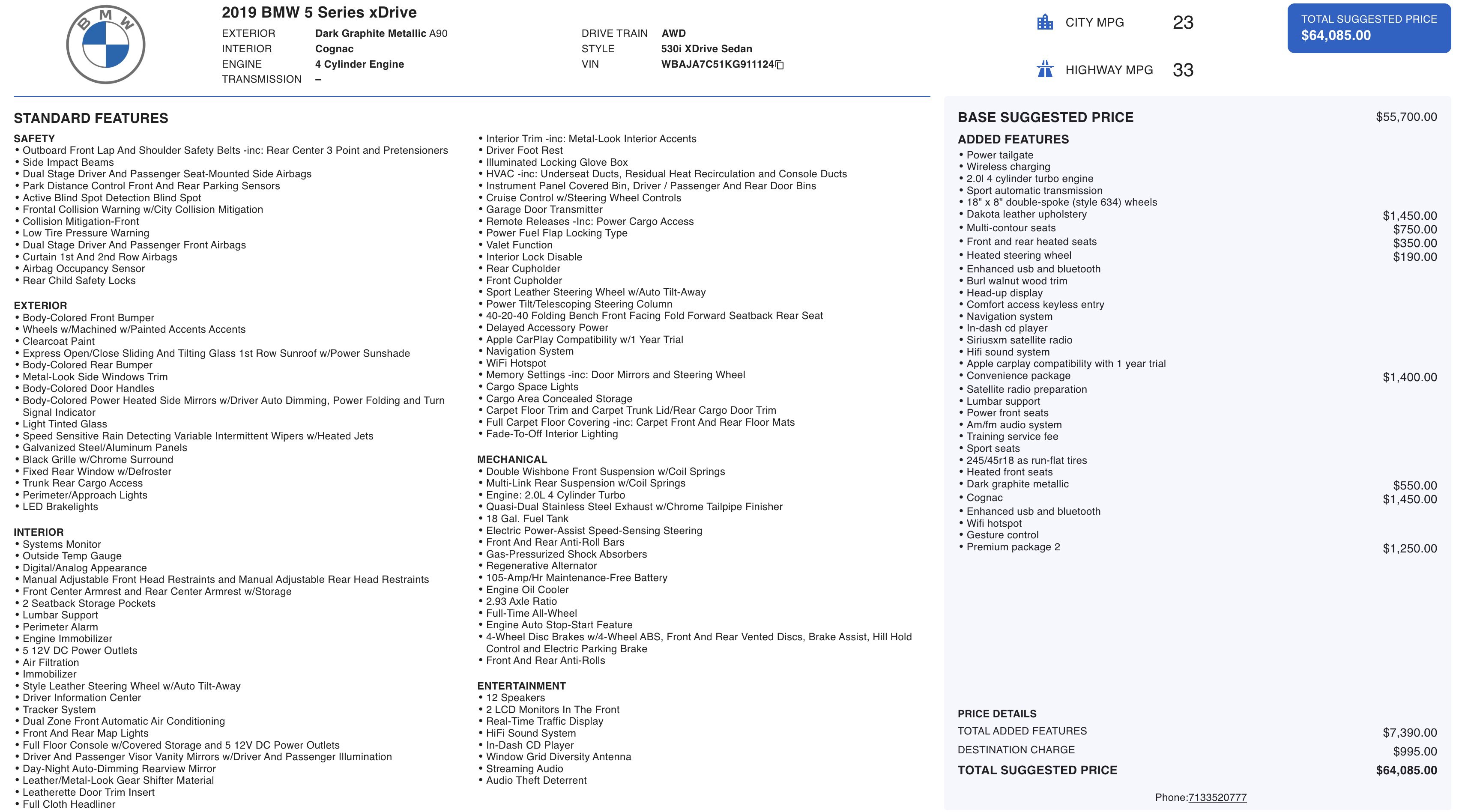 Used 2019 BMW 530i xDrive w/ Convenience Package image 2