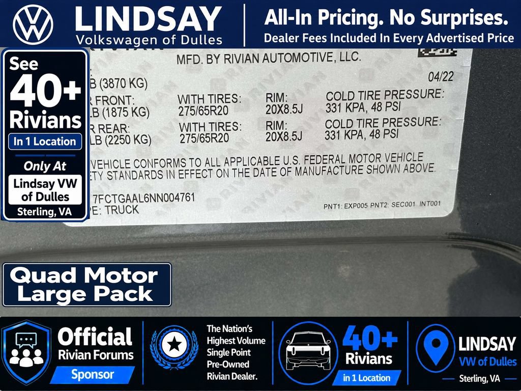 Used 2022 Rivian R1T Launch Edition AWD/4WD image 30