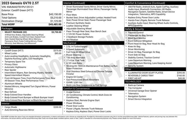 Certified 2023 Genesis GV70 2.5T w/ Select Package AWD/4WD image 2