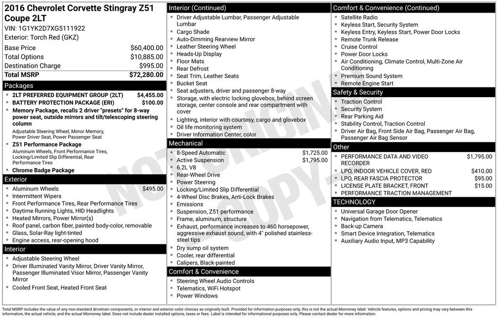 Used 2016 Chevrolet Corvette Stingray Coupe w/ 2LT Preferred Equipment Group RWD image 3
