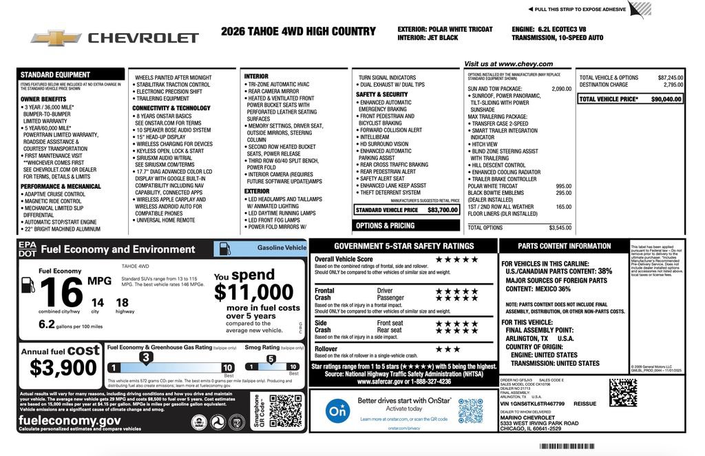 New 2026 Chevrolet Tahoe High Country w/ Sun And Tow Package AWD/4WD image 2
