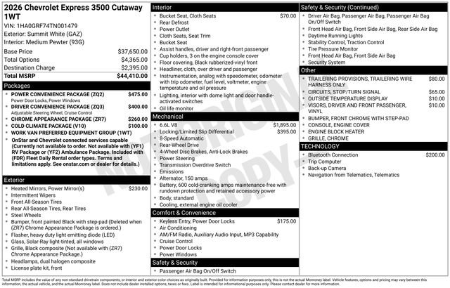 New 2026 Chevrolet Express 3500 w/ Power Convenience Package image 5
