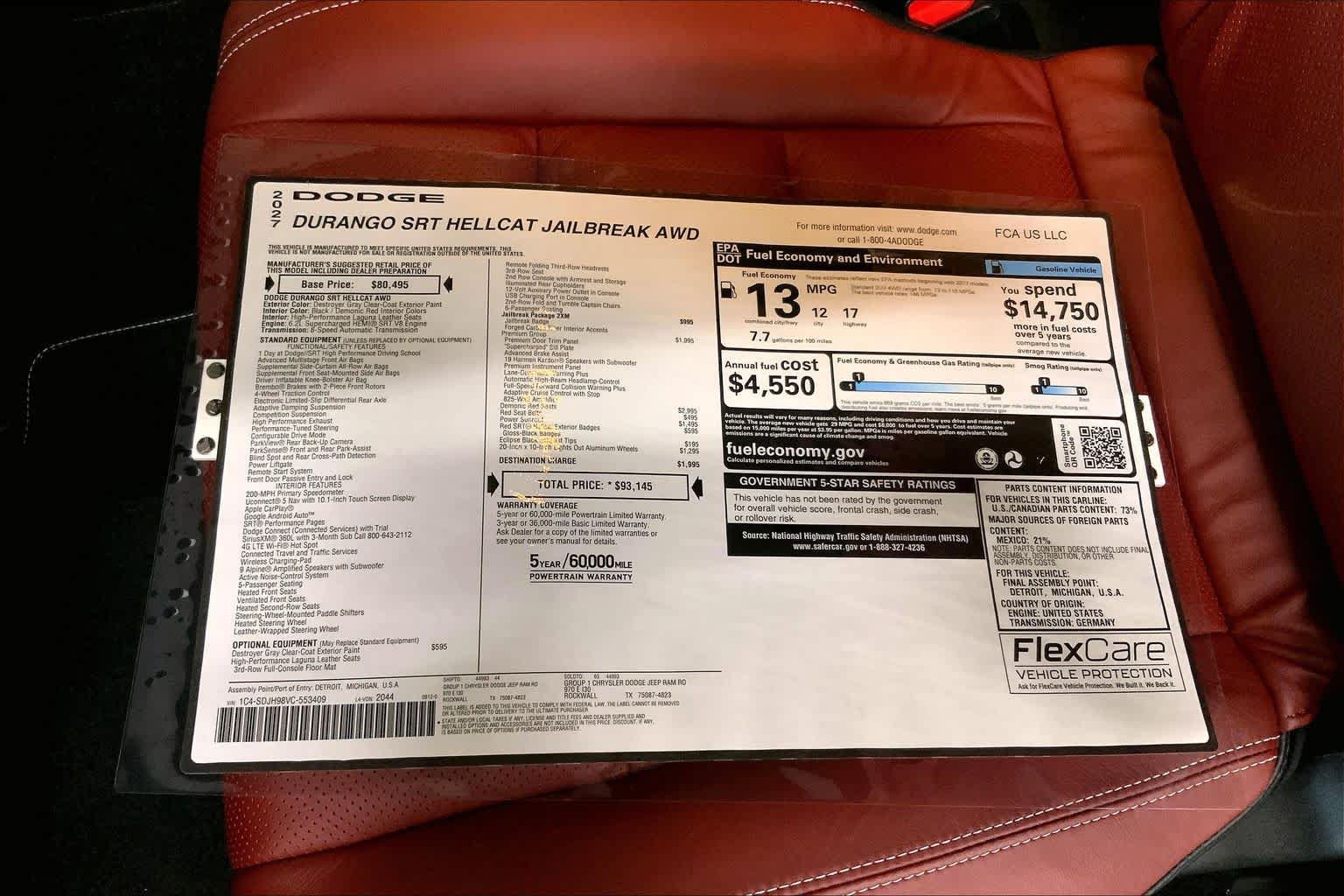 New 2027 Dodge Durango SRT Hellcat w/ Premium Group AWD/4WD image 16
