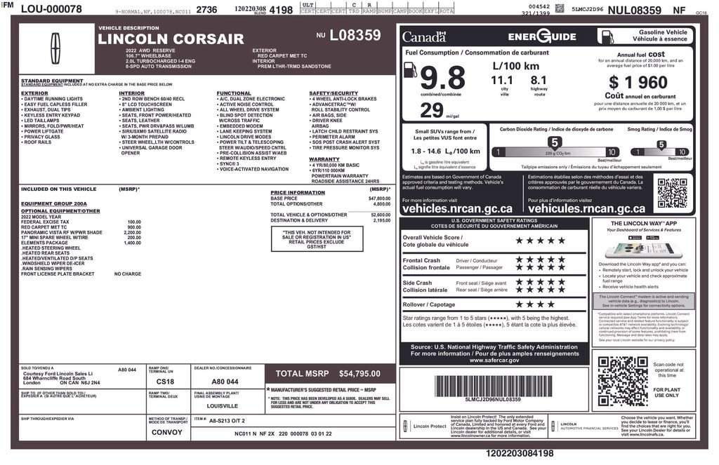 Certified 2022 Lincoln Corsair Reserve w/ Elements Package AWD/4WD image 3