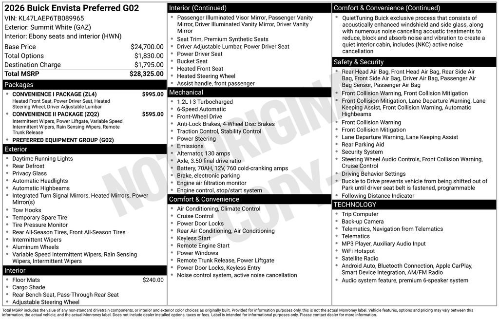 New 2026 Buick Envista Preferred w/ Convenience I Package FWD image 26