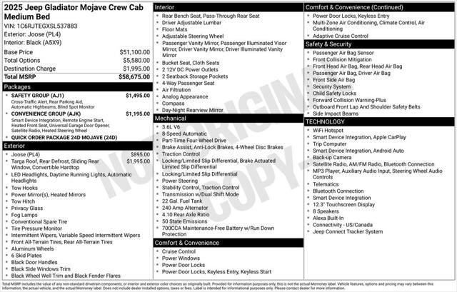 Certified 2025 Jeep Gladiator Mojave w/ Safety Group AWD/4WD image 25