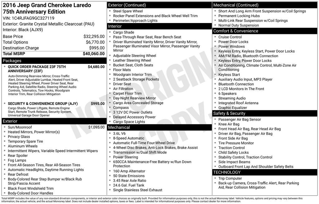 Used 2016 Jeep Grand Cherokee Laredo 75th Anniversary image 5