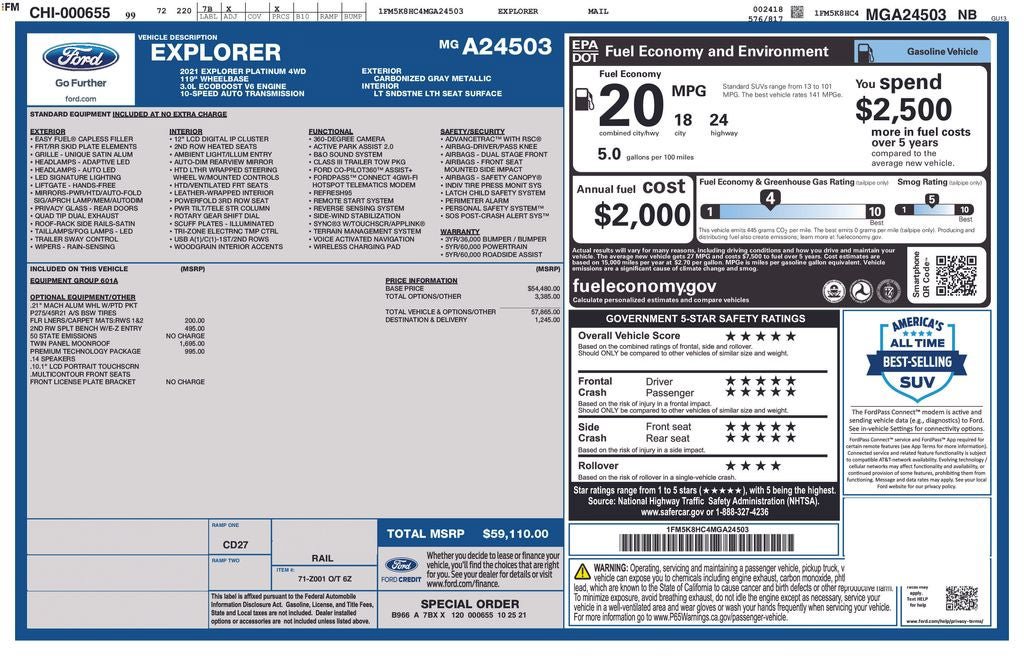 Used 2021 Ford Explorer Platinum w/ Equipment Group 601A AWD/4WD image 40