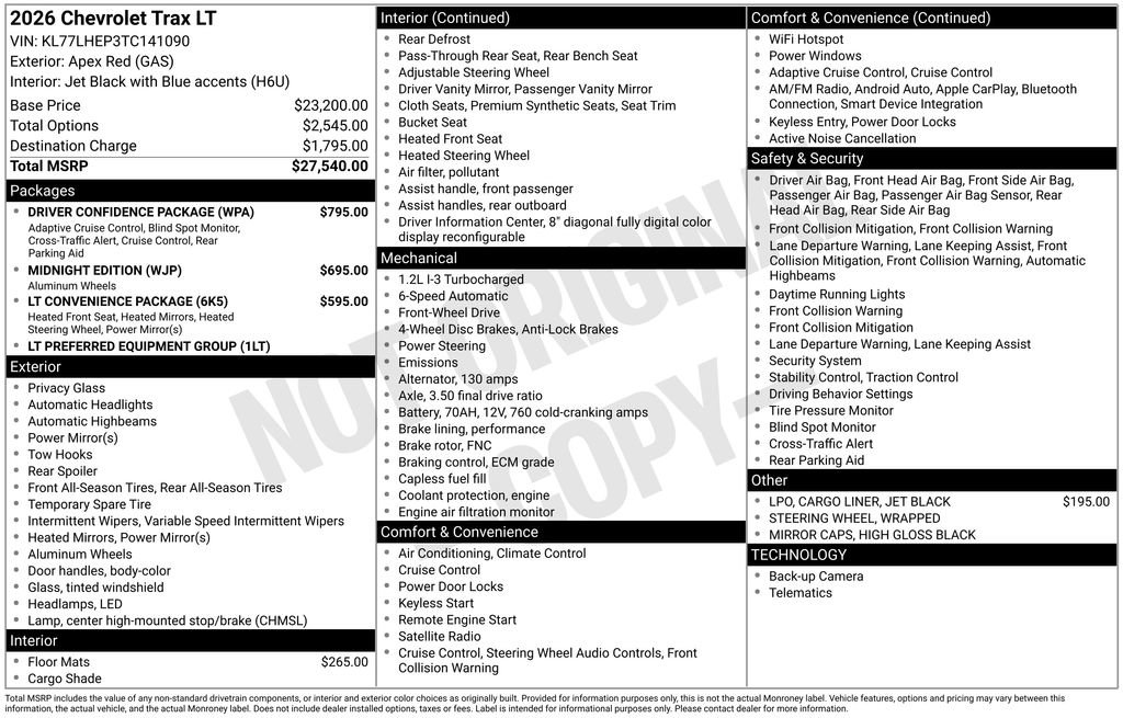 New 2026 Chevrolet Trax LT w/ Driver Confidence Package FWD image 33
