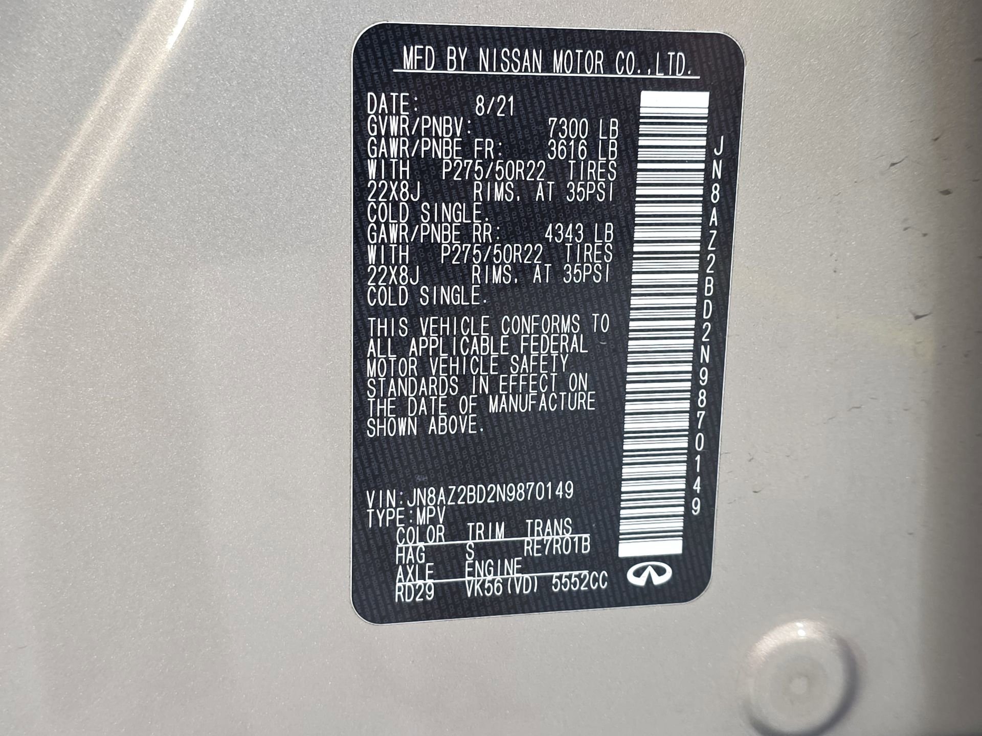 Certified 2022 INFINITI QX80 Sensory w/ Cargo Package image 34