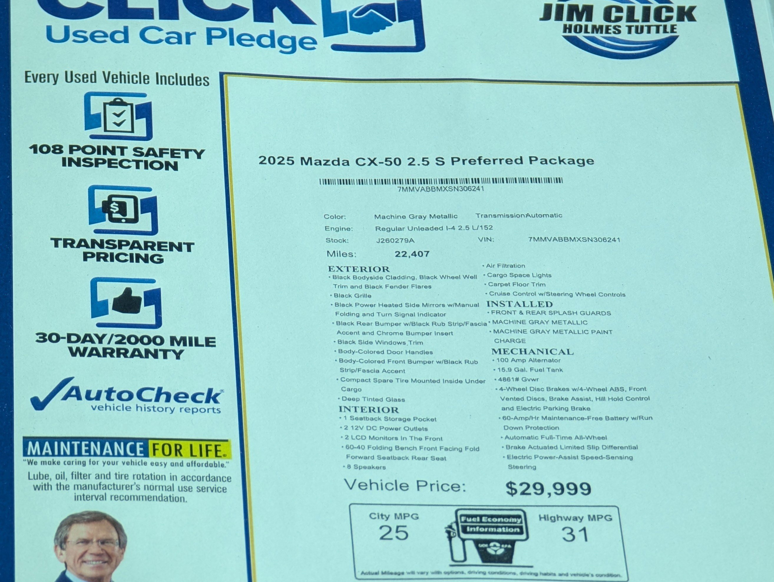 Used 2025 MAZDA CX-50 AWD 2.5 S w/ Weather Package image 12