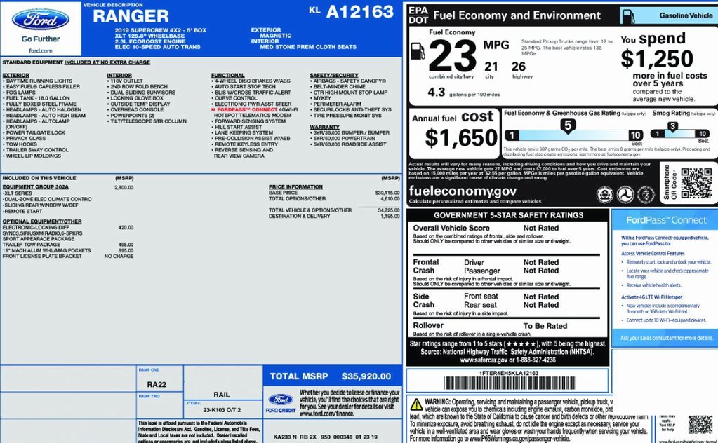 Used 2019 Ford Ranger XLT w/ Equipment Group 302A Luxury image 5