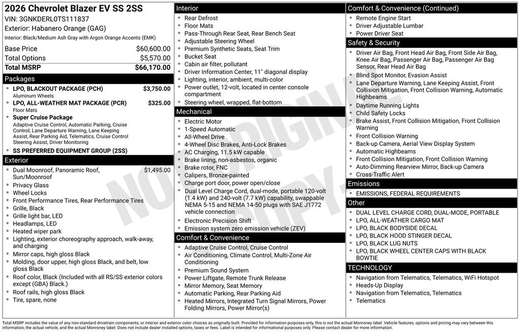 New 2026 Chevrolet Blazer EV SS w/ LPO, Blackout Package image 8