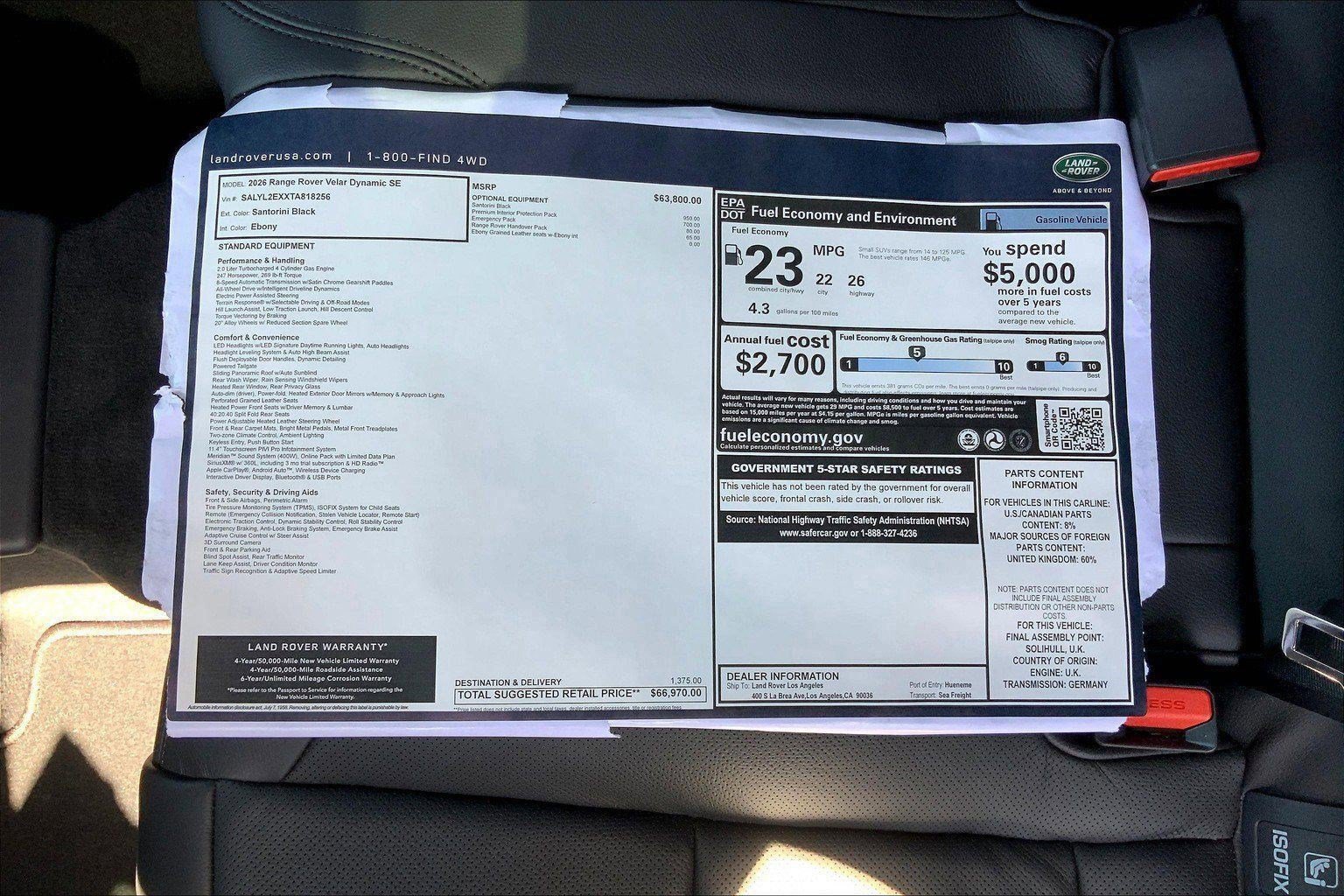 Certified 2026 Land Rover Range Rover Velar Dynamic SE AWD/4WD image 18