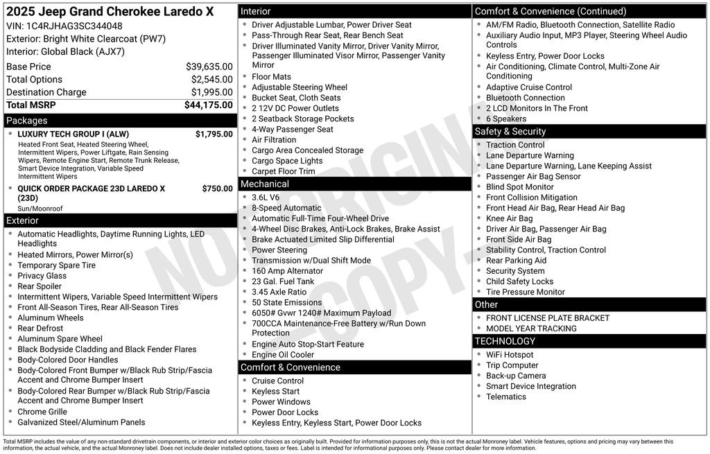 New 2025 Jeep Grand Cherokee Laredo X w/ Luxury Tech Group I AWD/4WD image 4