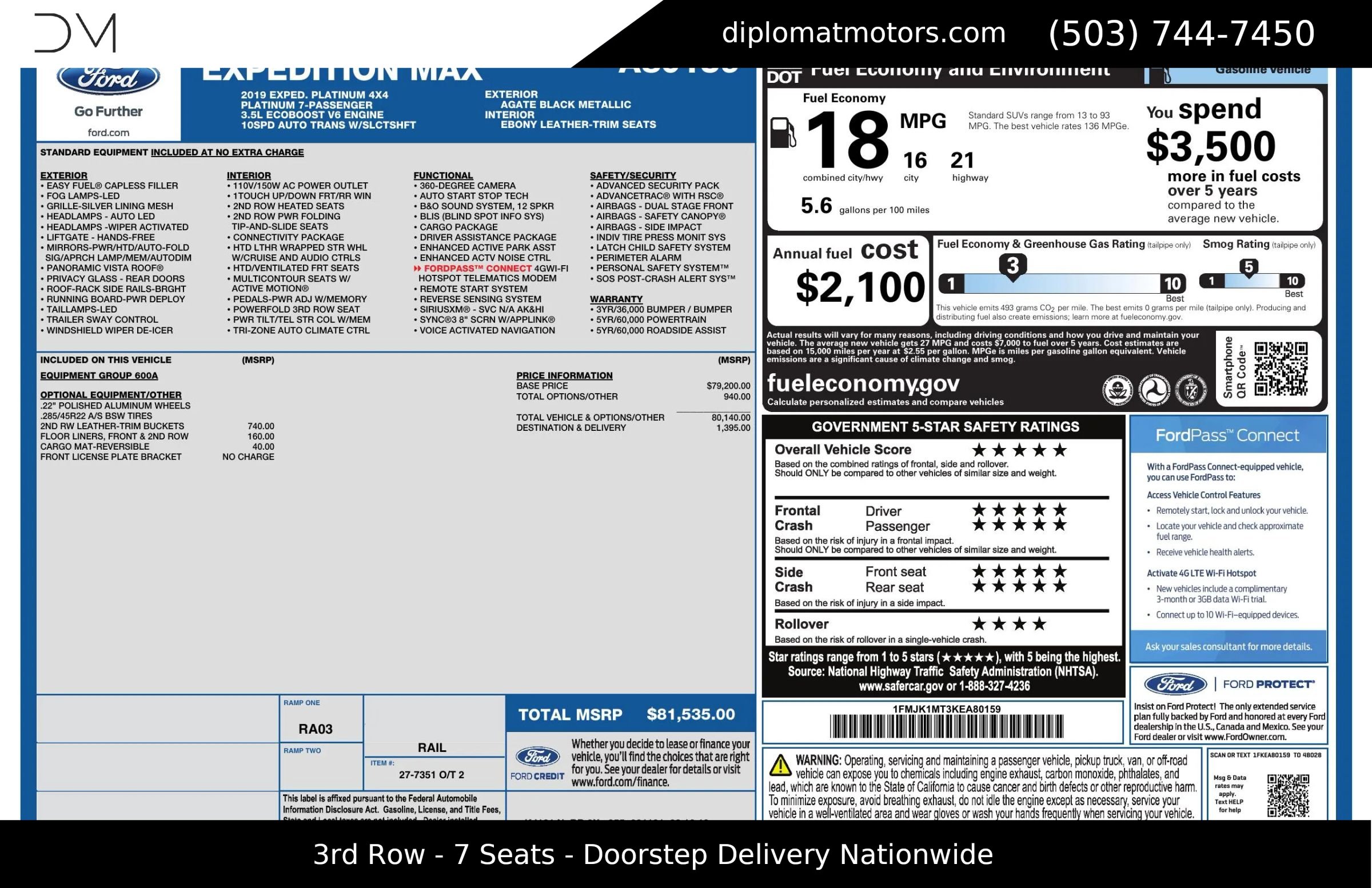 Used 2019 Ford Expedition Max Platinum AWD/4WD image 2