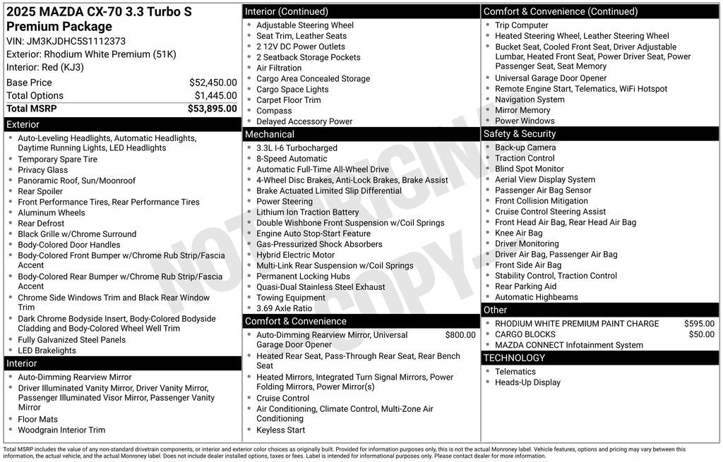 New 2025 MAZDA CX-70 3.3 Turbo S w/ Premium Package image 6