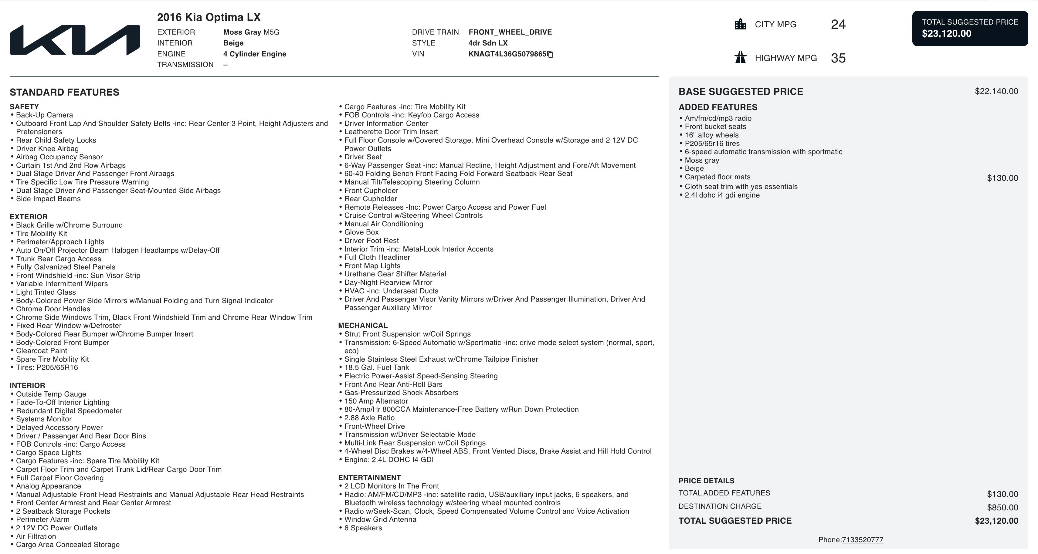 Used 2016 Kia Optima LX image 2