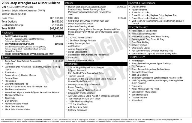 Used 2025 Jeep Wrangler Unlimited Rubicon 4xe w/ Safety Group AWD/4WD image 4
