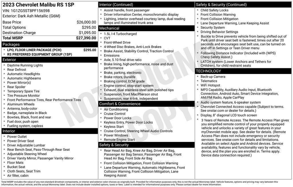 Used 2023 Chevrolet Malibu RS w/ LPO, Floor Liner Package FWD image 1