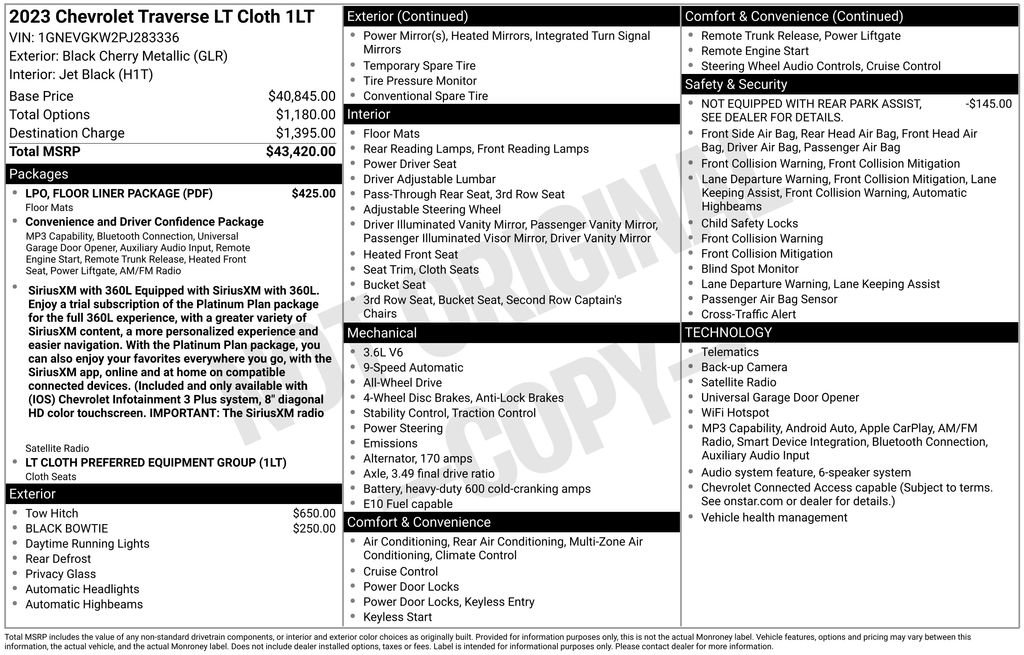 Used 2023 Chevrolet Traverse LT w/ LPO, Floor Liner Package AWD/4WD image 6