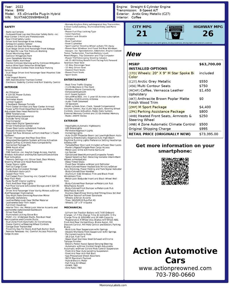 Used 2022 BMW X5 xDrive45e w/ M Sport Package AWD/4WD image 2
