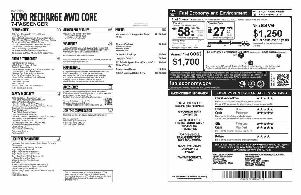 Used 2024 Volvo XC90 T8 Core w/ Protection Package Premier image 4
