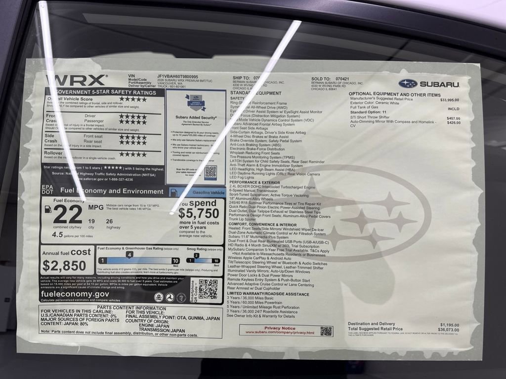 New 2026 Subaru WRX Premium image 27