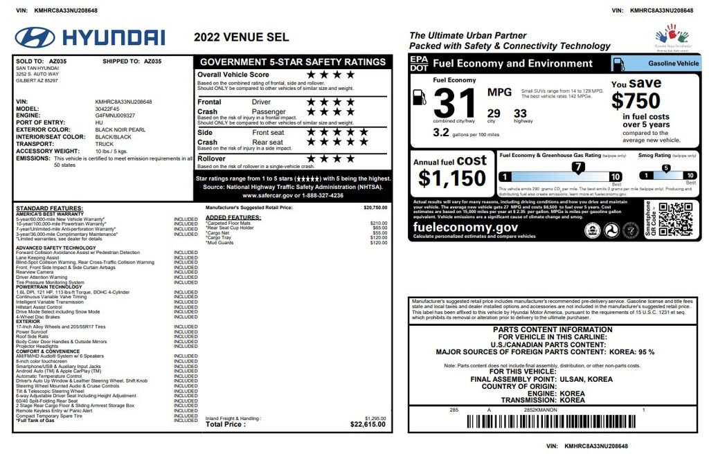 Used 2022 Hyundai Venue SEL FWD image 2