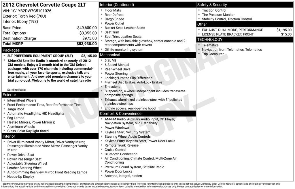 Used 2012 Chevrolet Corvette Coupe w/ 2LT Preferred Equipment Group RWD image 2