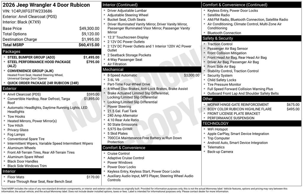 New 2026 Jeep Wrangler Unlimited Rubicon w/ Steel Bumper Group AWD/4WD image 29