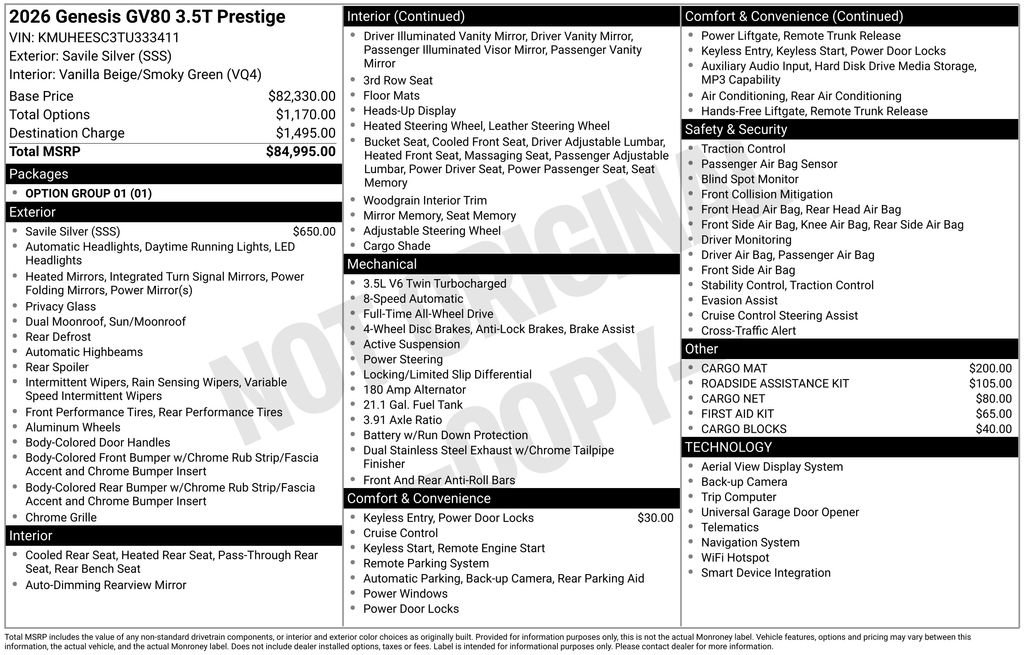 New 2026 Genesis GV80 3.5T Prestige AWD/4WD image 4