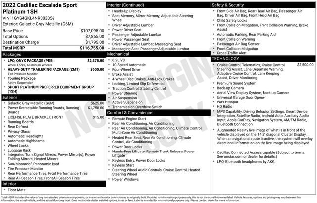 Certified 2022 Cadillac Escalade Sport Platinum w/ LPO, ONYX Package AWD/4WD image 38