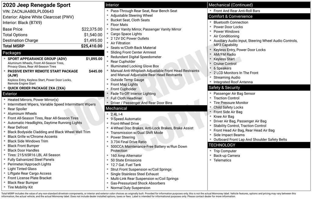 Used 2020 Jeep Renegade Sport w/ Sport Appearance Group image 33