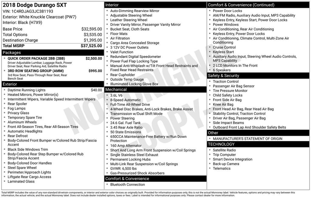 Used 2018 Dodge Durango SXT w/ Quick Order Package 2BB AWD/4WD image 9