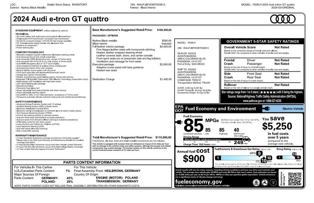 Used 2024 Audi e-tron GT Premium Plus w/ Executive Package AWD/4WD image 3