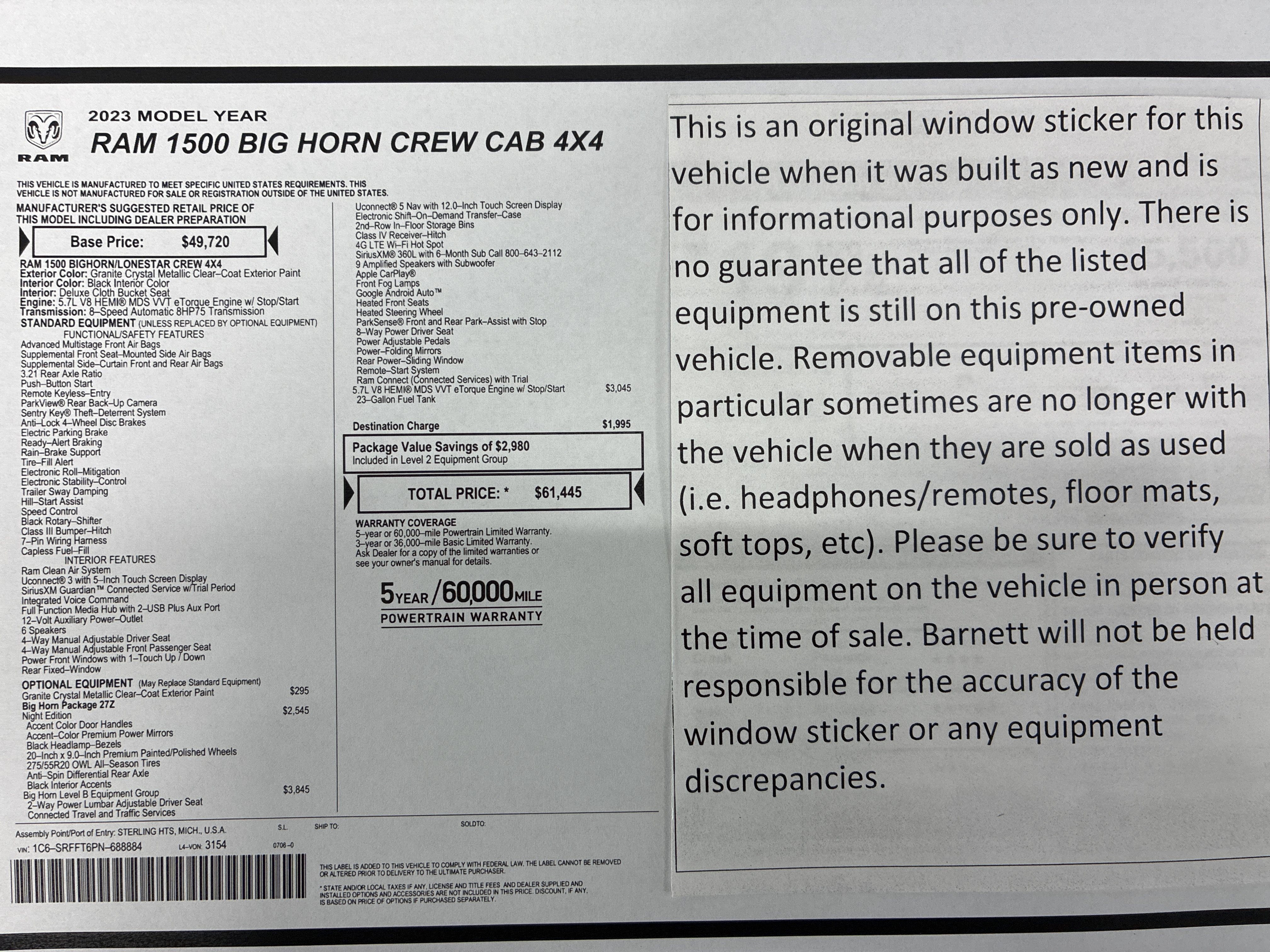 Certified 2023 RAM 1500 Big Horn AWD/4WD image 2
