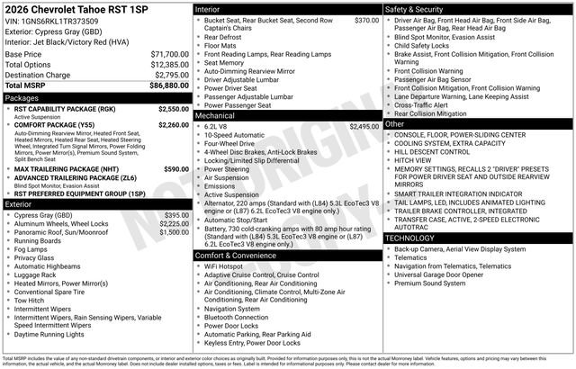 New 2026 Chevrolet Tahoe RST w/ RST Capability Package AWD/4WD image 4