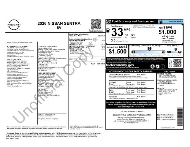 Used 2026 Nissan Sentra SV w/ Floor Mat Package FWD image 7