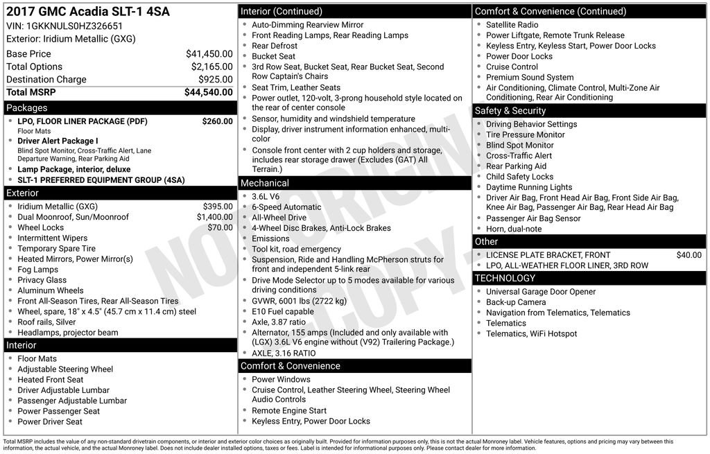 Used 2017 GMC Acadia SLT w/ LPO, Floor Liner Package image 40