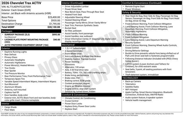 New 2026 Chevrolet Trax ACTIV w/ Sunroof Package FWD image 5